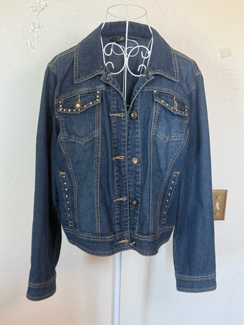 Baccini Dark Blue Denim Jacket with Stud Accents - Picture 2 of 9